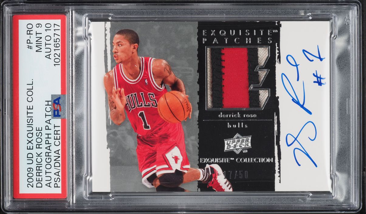 2009 Exquisite Collection Derrick Rose PATCH AUTO DNA 10 /50 #P-RO PSA 9 MINT
