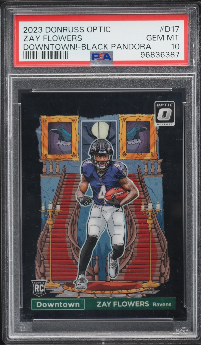 2023 Donruss Optic Downtown Black Pandora Zay Flowers ROOKIE 1/25 #D17 PSA 10 GEM MINT