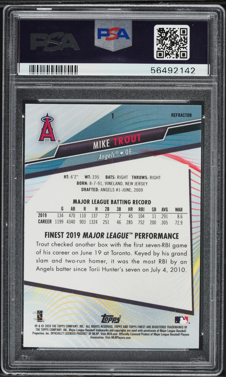 2020 Finest Refractor Mike Trout #1 PSA 10 GEM MINT