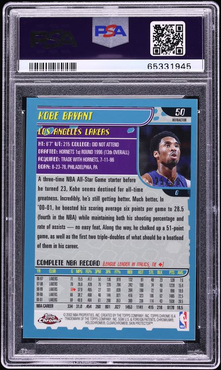 2001 Topps Chrome Black Refractor Kobe Bryant /50 #50 PSA 8 NM-MT