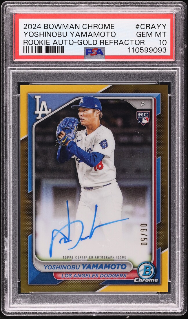 2024 Bowman Chrome Gold Refractor Yoshinobu Yamamoto ROOKIE AUTO /50 #CRAYY PSA 10 GEM MINT - Photo 1