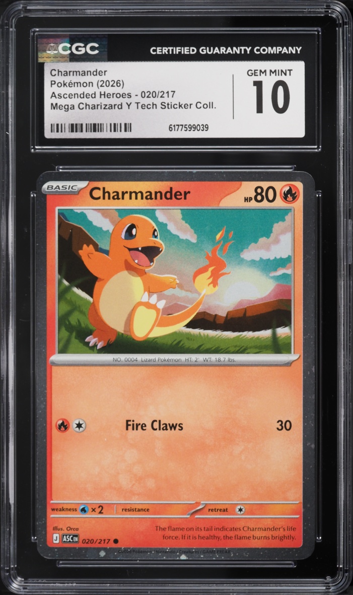 2026 Pokemon Mega Ascended Heroes Mega Charizard Y Tech Sticker Charmander #20 CGC 10 GEM MINT