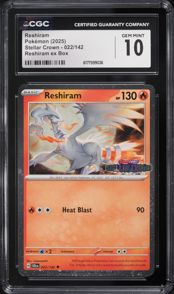 2025 Pokemon Scarlet & Violet Stellar Crown Box Reshiram #22 CGC 10 GEM MINT
