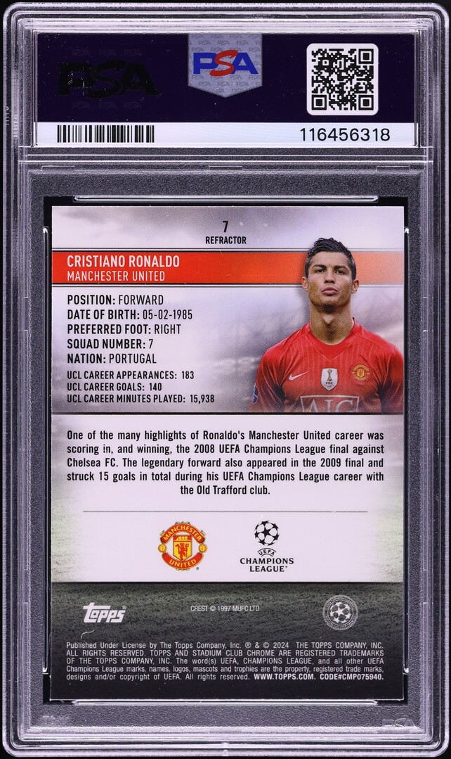 2023 Stadium Club Chrome UEFA CC Refractor Cristiano Ronaldo #7 PSA 10 GEM MINT