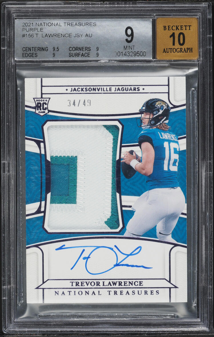 2021 National Treasures Purple Trevor Lawrence ROOKIE PATCH AUTO /49 #156 BGS 9 MINT