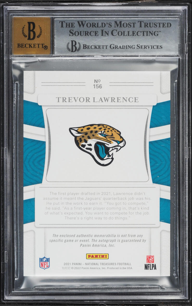 2021 National Treasures Purple Trevor Lawrence ROOKIE PATCH AUTO /49 #156 BGS 9 MINT