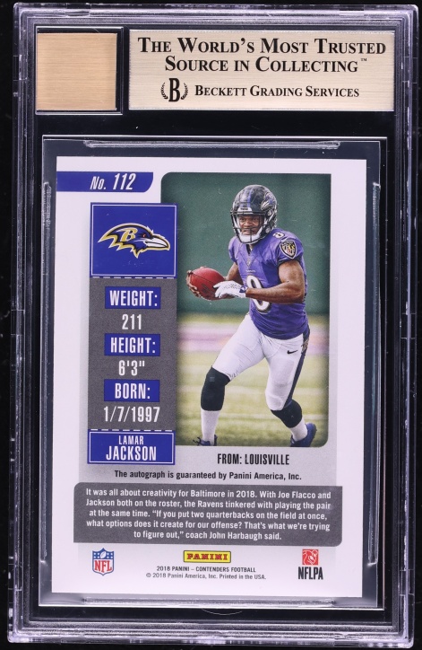 2018 Panini Contenders Cracked Ice Lamar Jackson ROOKIE AUTO /24 #112A BGS 9.5 GEM MINT