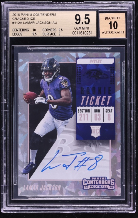 2018 Panini Contenders Cracked Ice Lamar Jackson ROOKIE AUTO /24 #112A BGS 9.5 GEM MINT