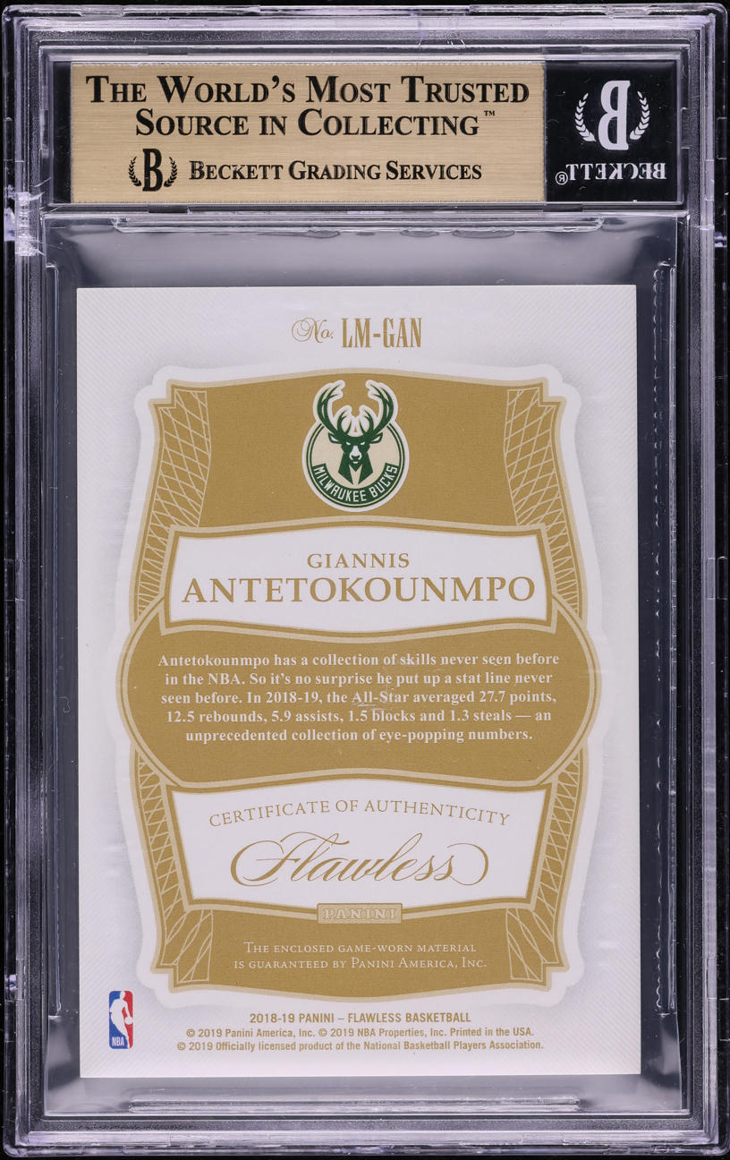 2018 Panini Flawless Giannis Antetokounmpo LOGOMAN PATCH 1/1 #LMGAN BGS 9.5 GEM