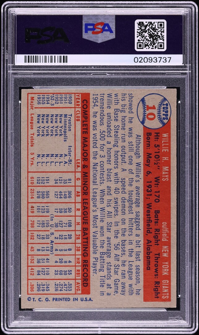 1957 Topps Willie Mays #10 PSA 8 NM-MT