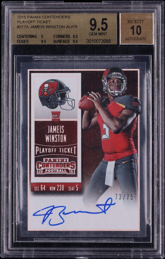2015 Panini Contenders Playoff Jameis Winston ROOKIE AUTO /75 #217 BGS 9.5 GEM