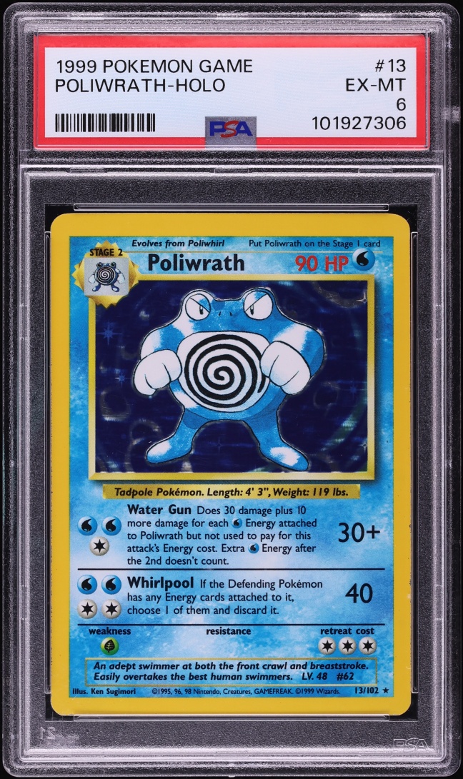1999 Pokemon Base Set Holo Poliwrath #13 PSA 6 EXMT