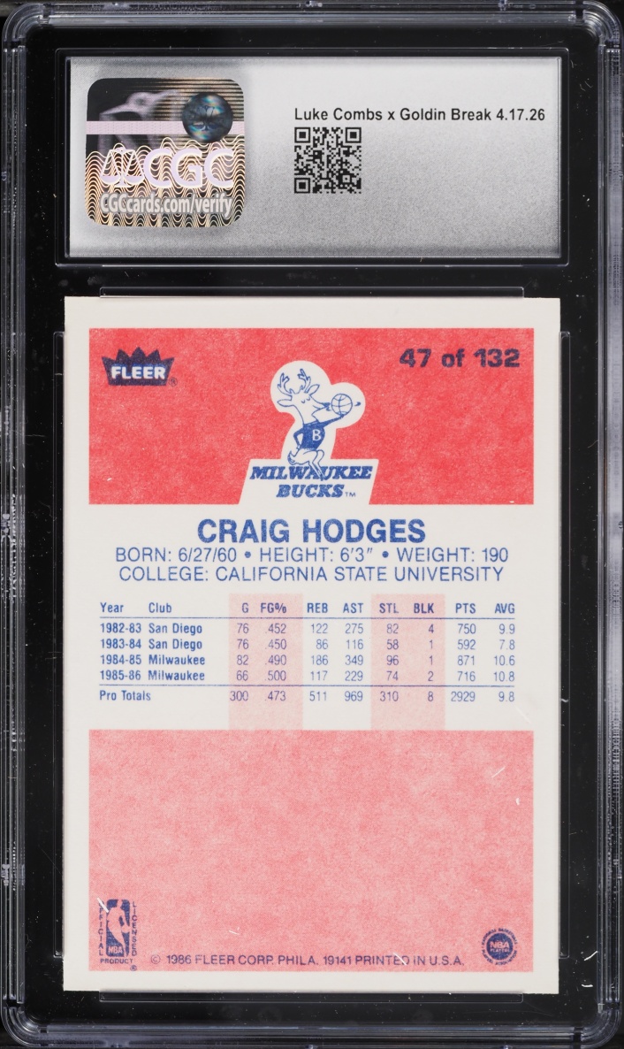 1986 Fleer Basketball Craig Hodges #47 CGC 7.5 NRMT+
