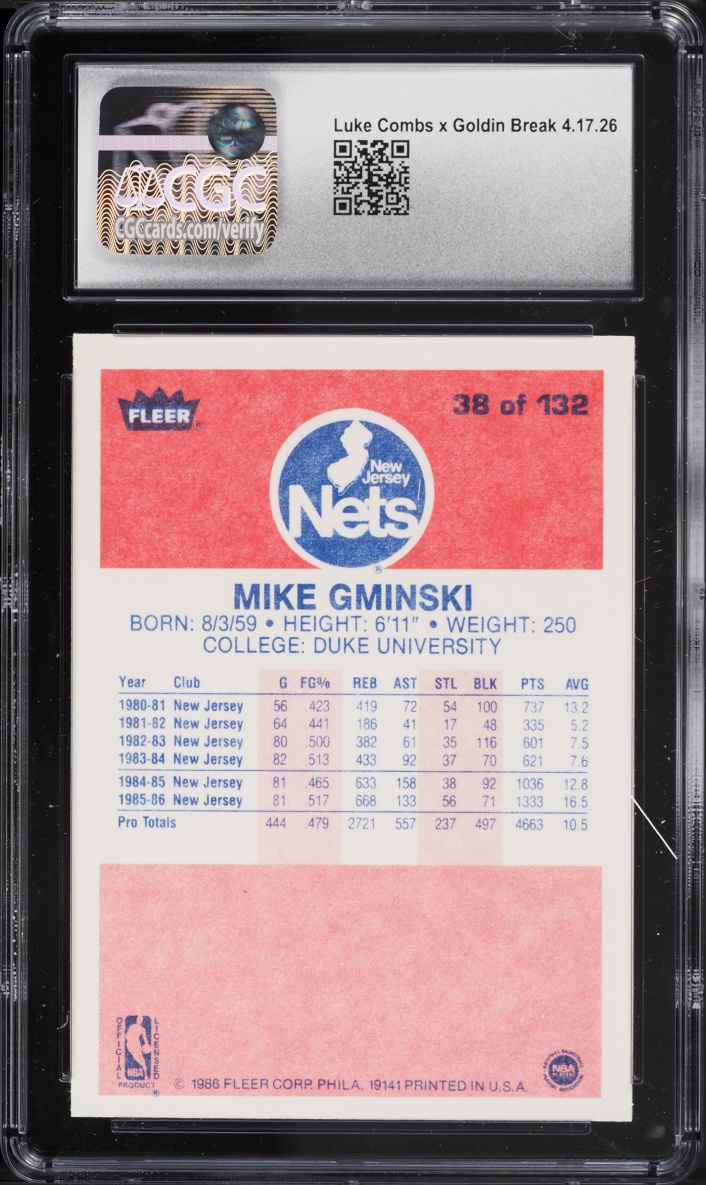 1986 Fleer Basketball Mike Gminski #38 CGC 7.5 NRMT+
