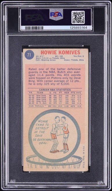 1969 Topps Basketball Howie Komives AUTO #71 PSA/DNA AUTH