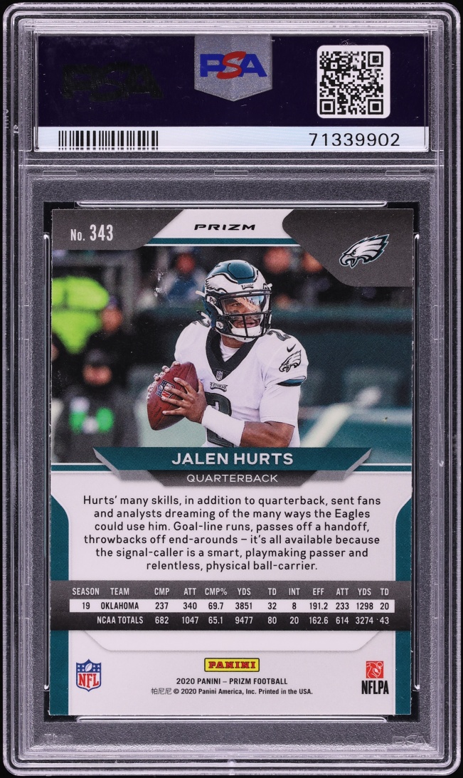 2020 Panini Prizm Silver Jalen Hurts ROOKIE #343 PSA 10 GEM MINT