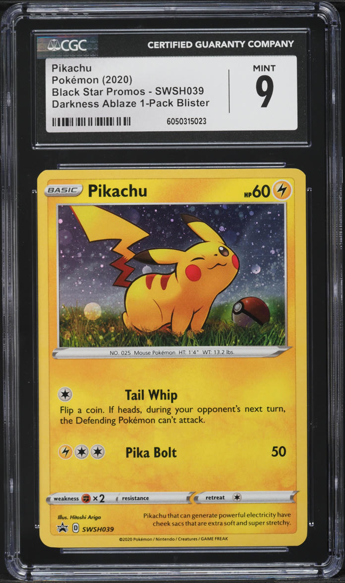 2020 Pokemon SWSH Black Star Promo Darkness Ablaze Pikachu #SWSH039 CGC 9 MINT