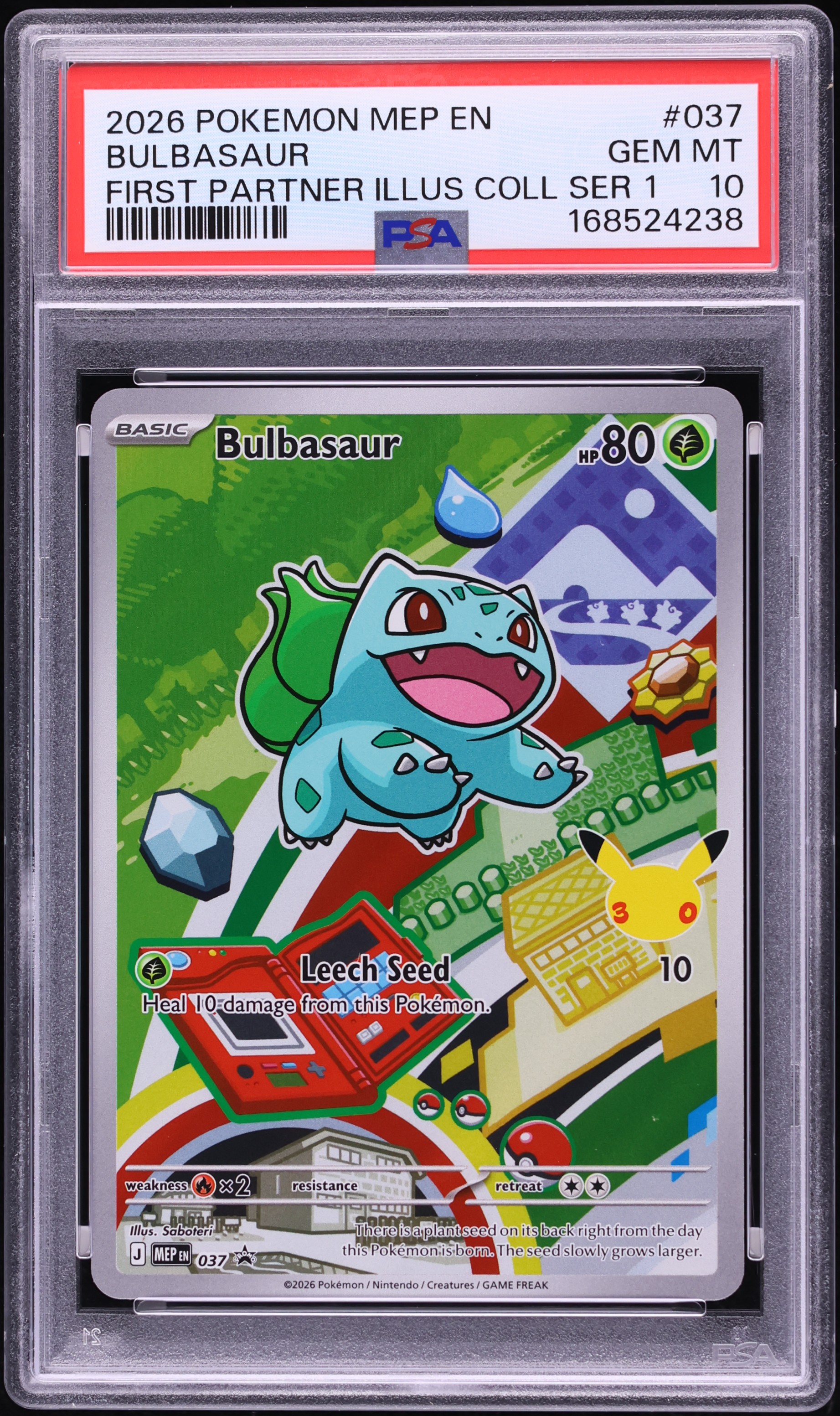 2026 Pokemon Mega Evolution Promo First Partner Illustration S1 Full Art Bulbasaur #37 PSA 10