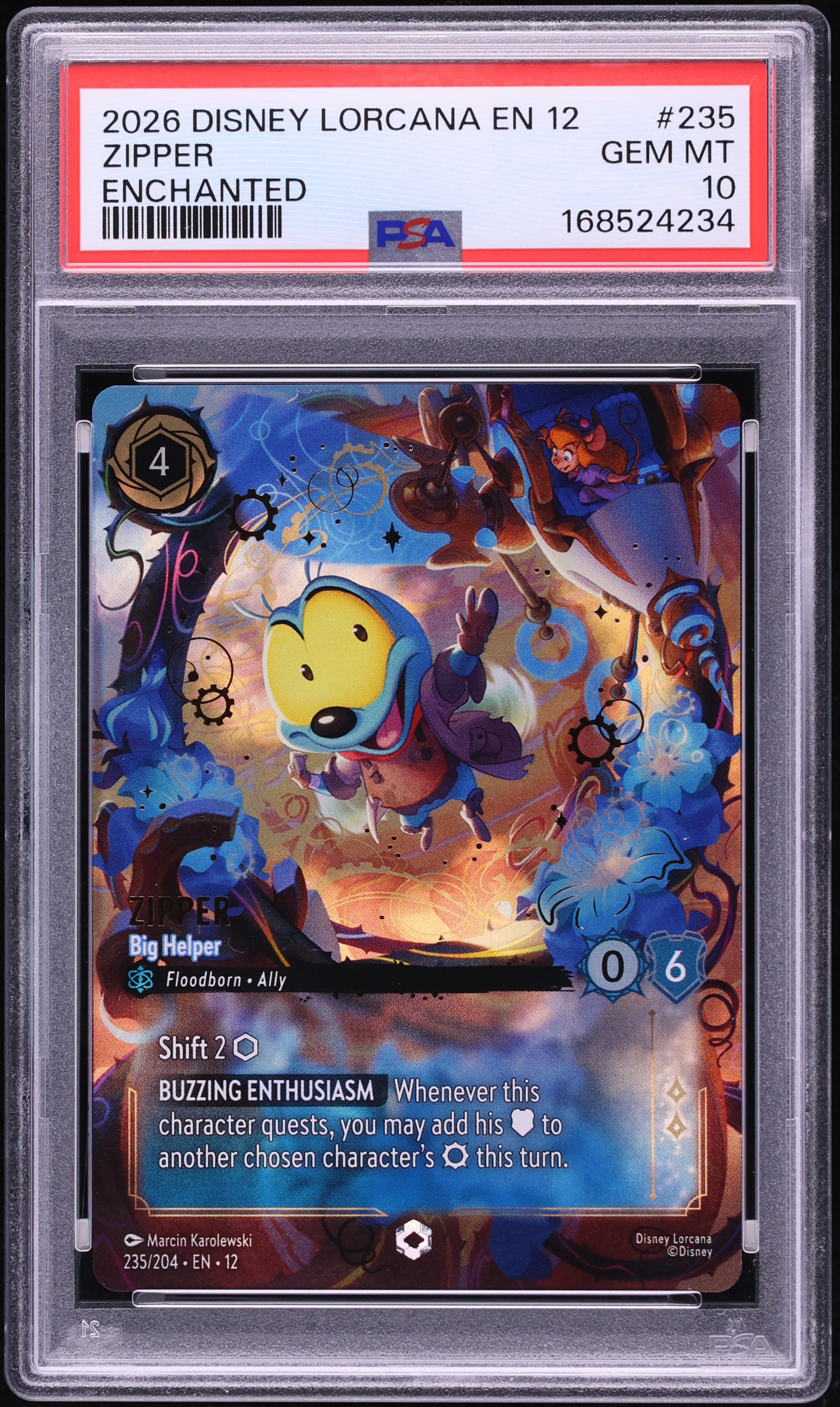 2026 Disney Lorcana Wilds Unknown Enchanted Zipper Big Helper #235 PSA 10 GEM MINT