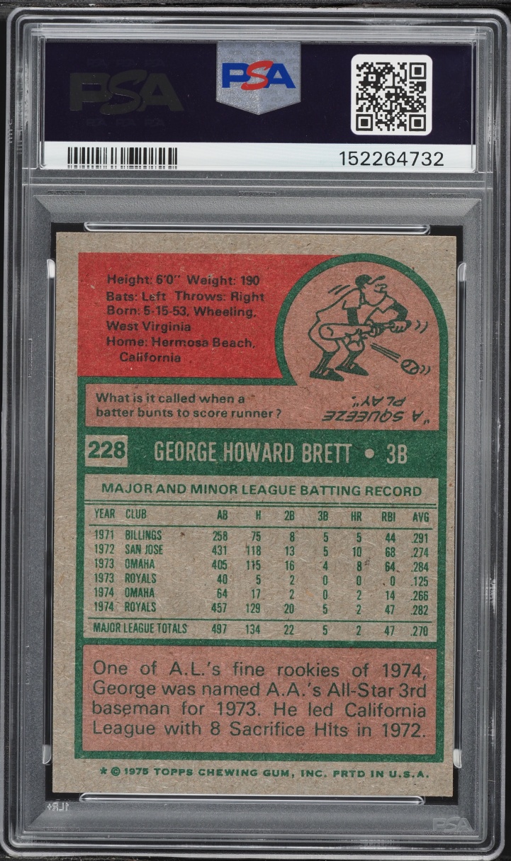 1975 Topps George Brett ROOKIE #228 PSA 6 EXMT