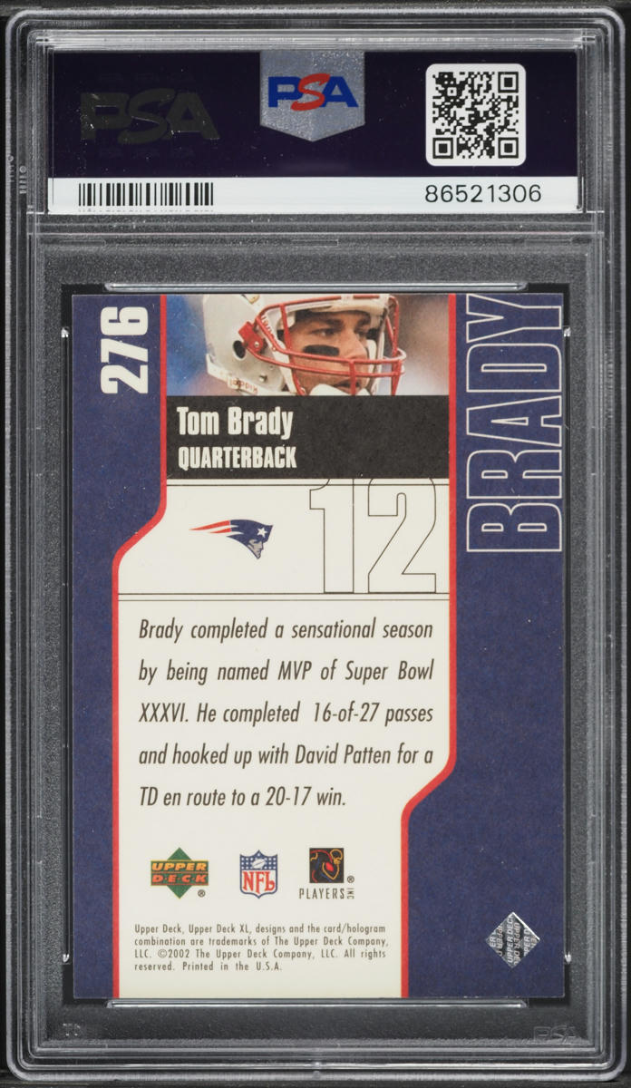 2002 Upper Deck XL Tom Brady #276 PSA 6 EXMT