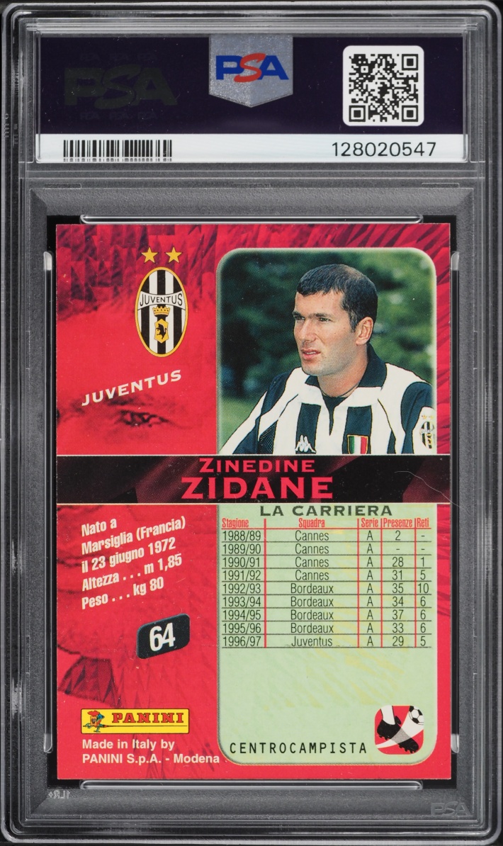 1997 Panini Calcio '98 Zinedine Zidane #64 PSA 9 MINT