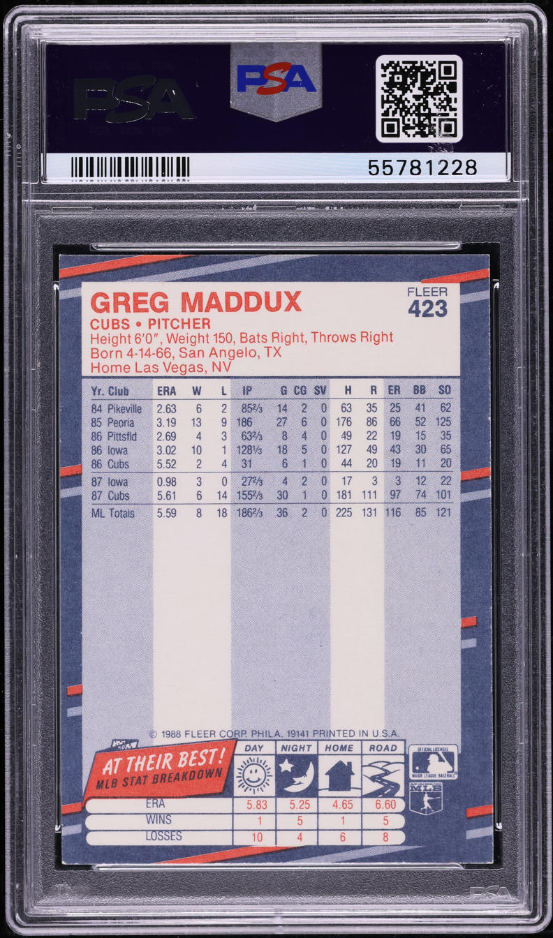 1988 Fleer Greg Maddux ROOKIE #423 PSA 7 NRMT
