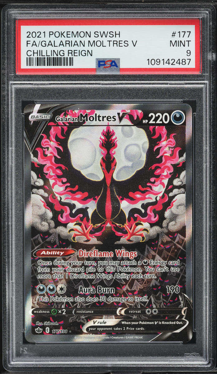 2021 Pokemon SWSH Chilling Reign Full Art Galarian Moltres V #177 PSA 9 MINT
