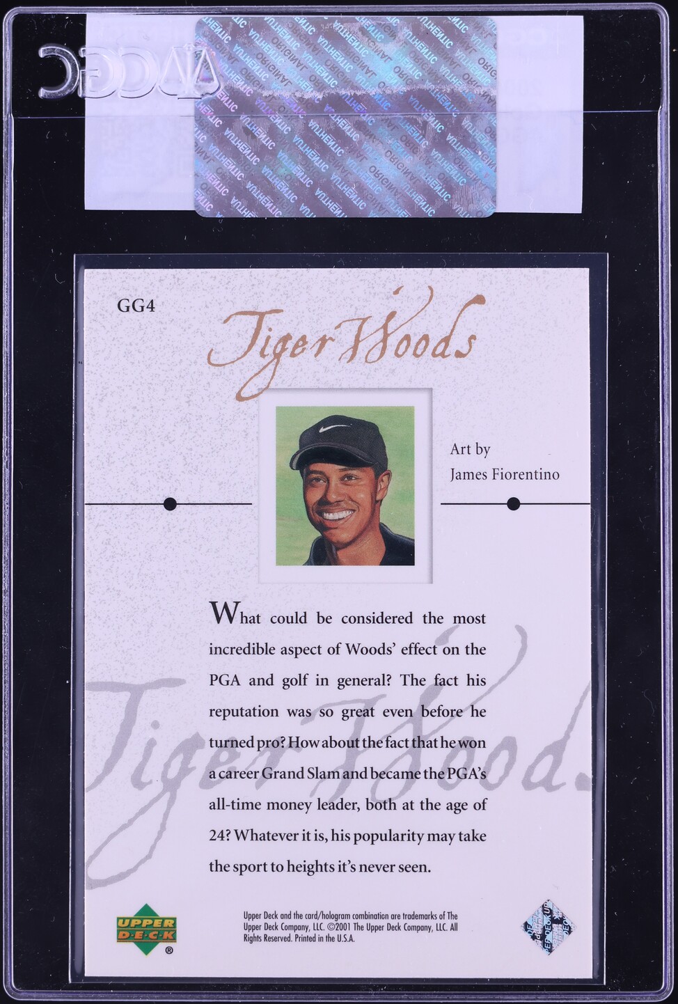 2001 Upper Deck Golf Gallery Tiger Woods ROOKIE #GG4 CGC AUTH