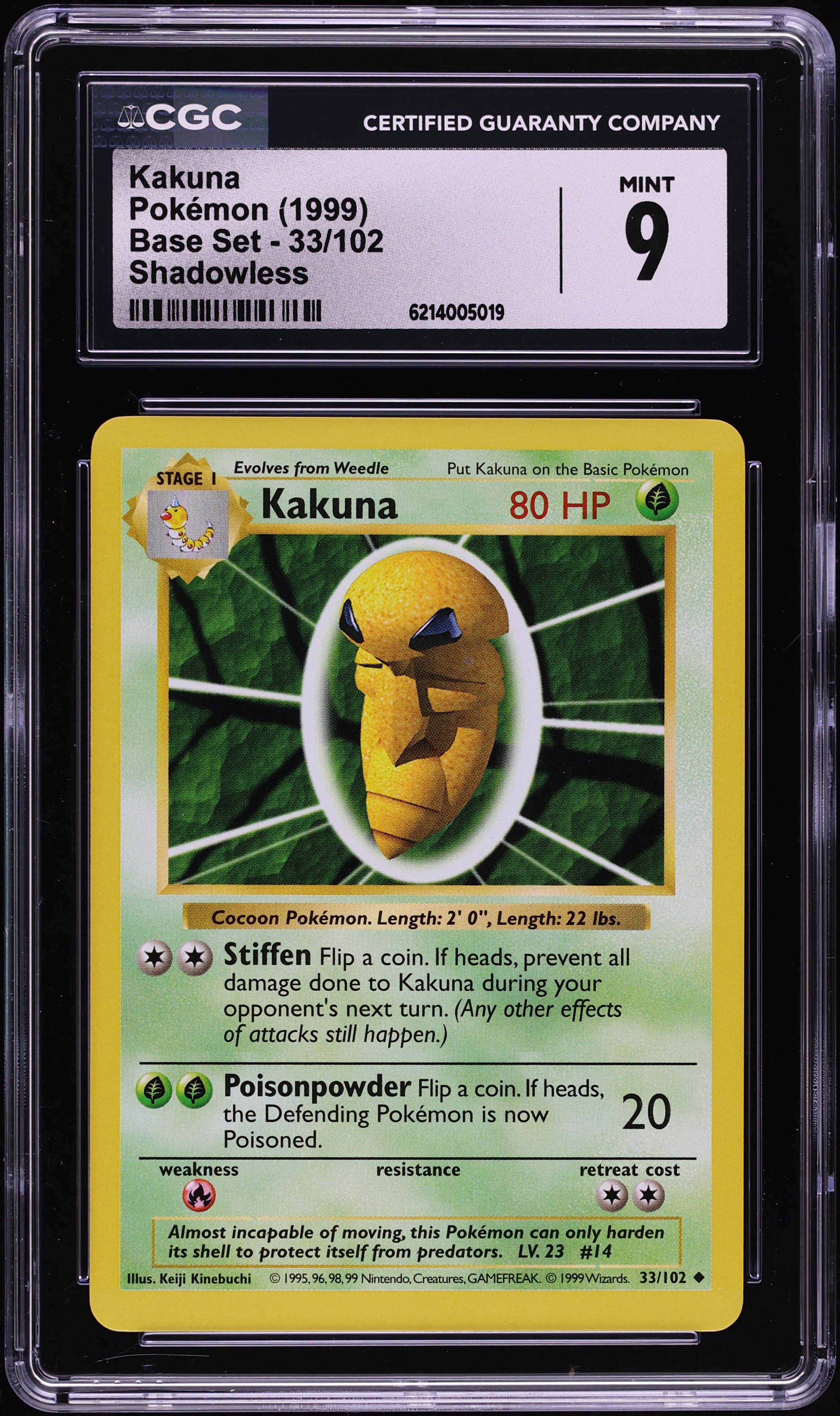 1999 Pokemon Base Set Shadowless Kakuna #33 CGC 9 MINT