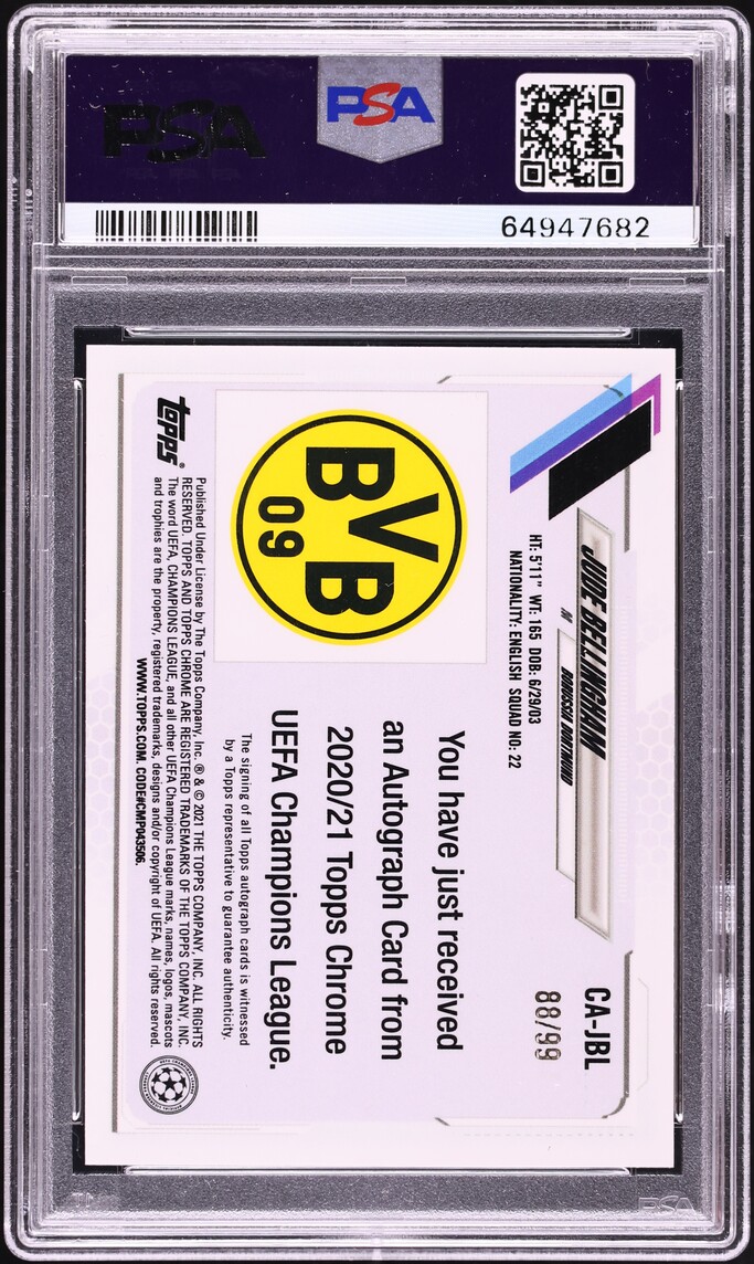 2020 Topps Chrome UEFA Neon Green Refractor Jude Bellingham ROOKIE