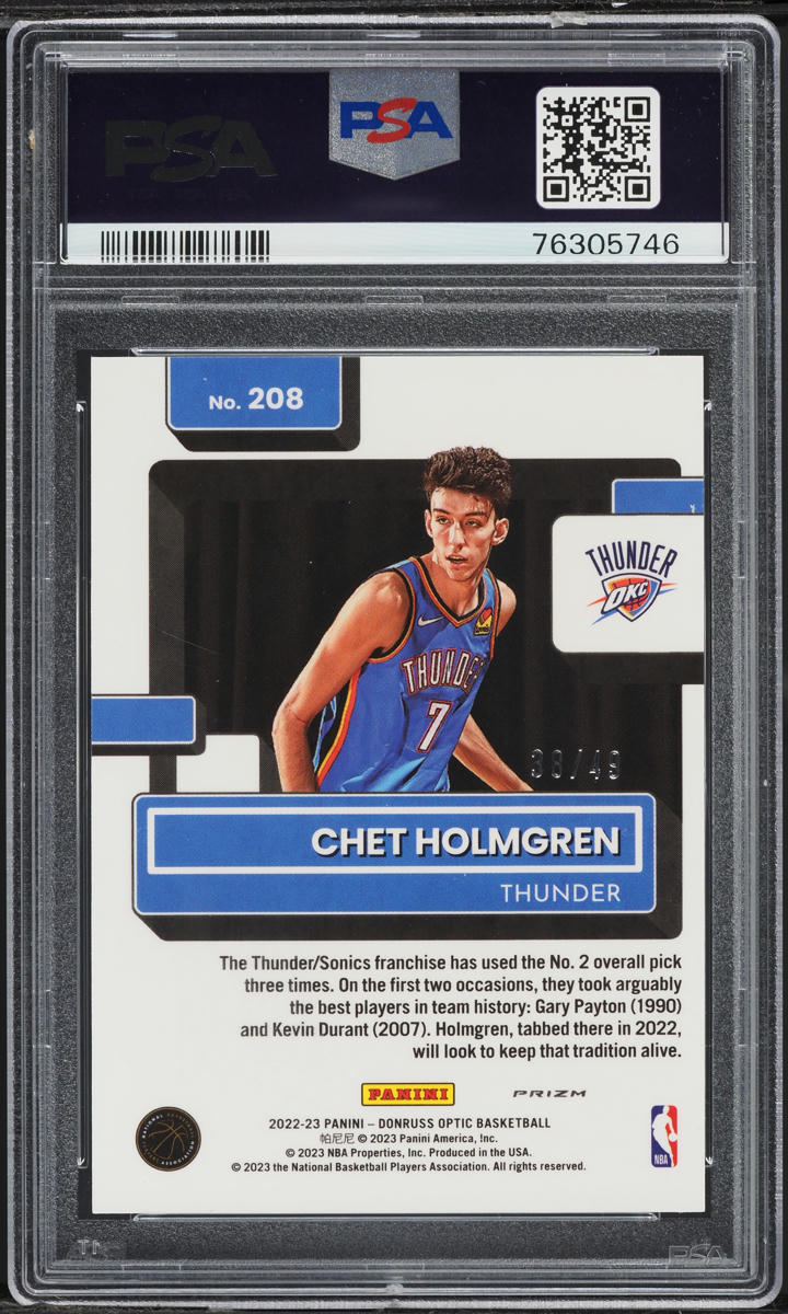 2022 Donruss Optic Blue Chet Holmgren ROOKIE /49 #208 PSA 9 MINT - Photo 2