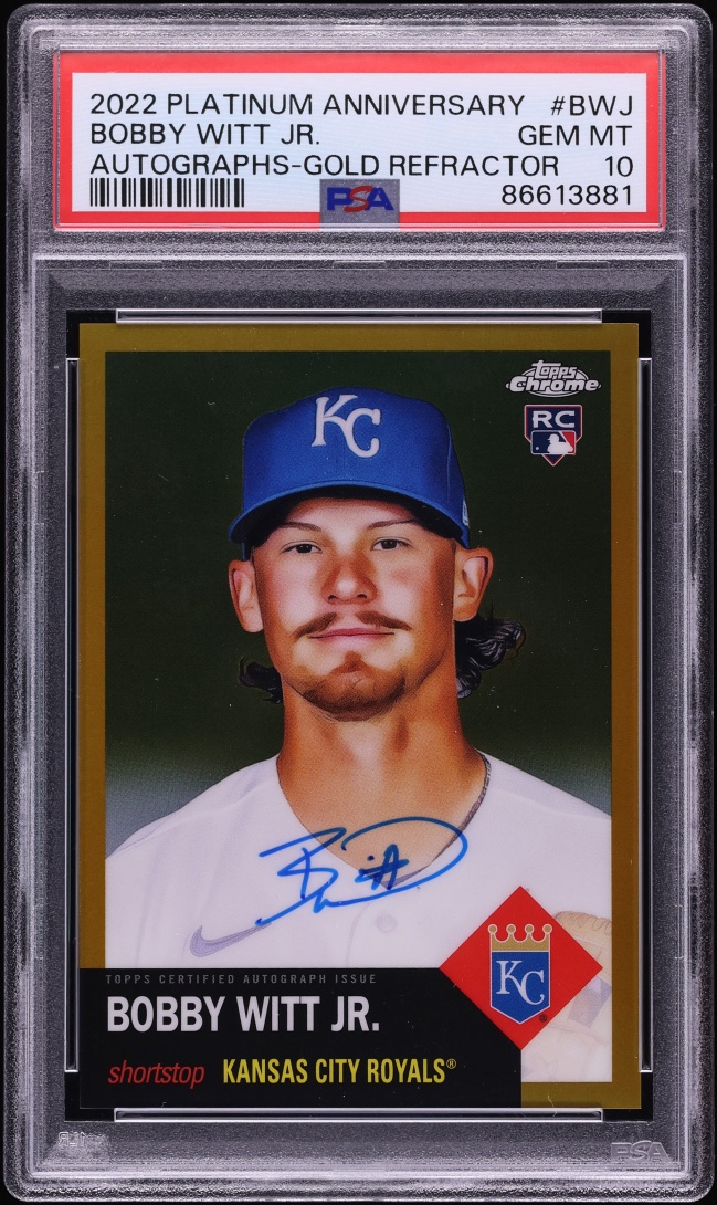 2022 Topps Chrome Platinum Anniversary Gold Ref. Bobby Witt Jr. ROOKIE AUTO /50 #CPA-BWJ PSA 10