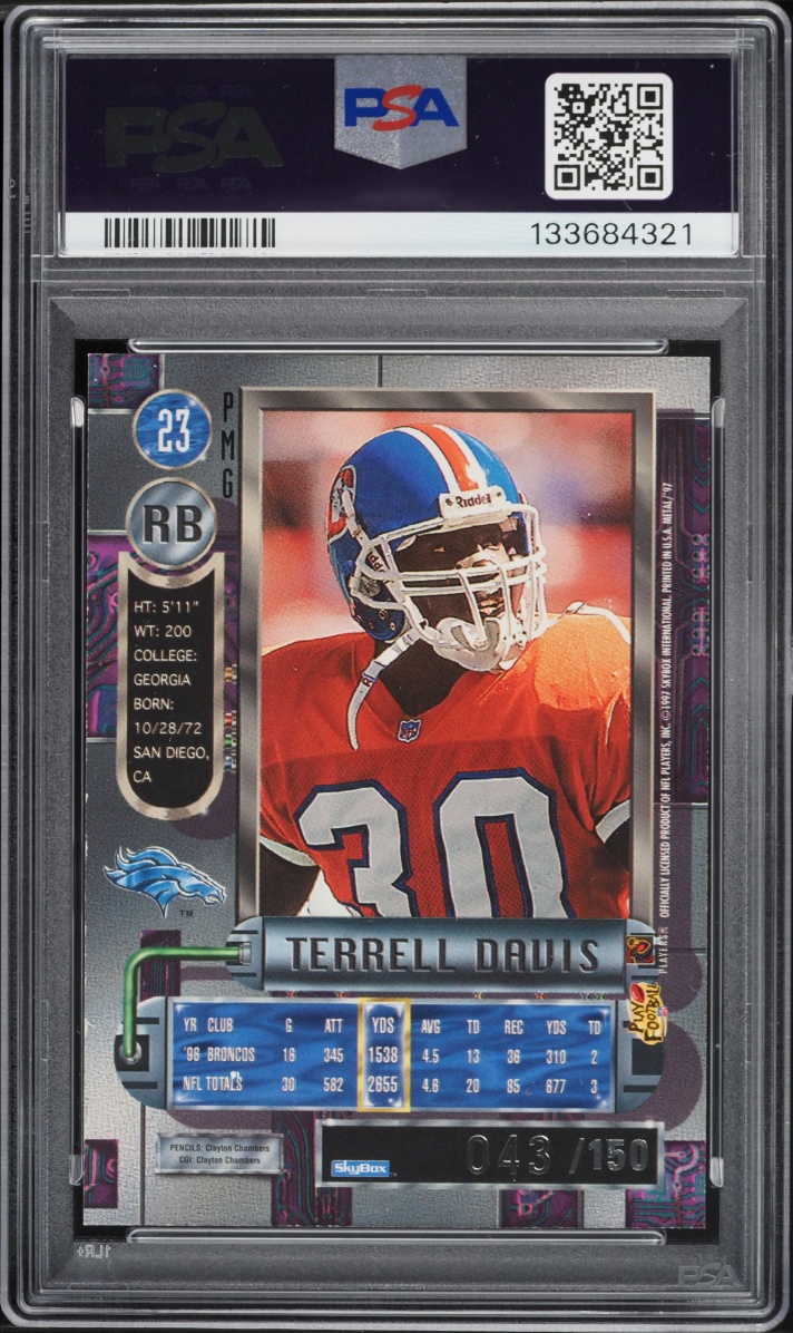 1997 Metal Universe Precious Metal Gems PMG Red Terrell Davis /150 #23 PSA 7 NRMT