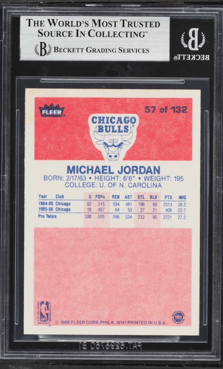 1986 Fleer Basketball Michael Jordan #57 BGS 3 VG