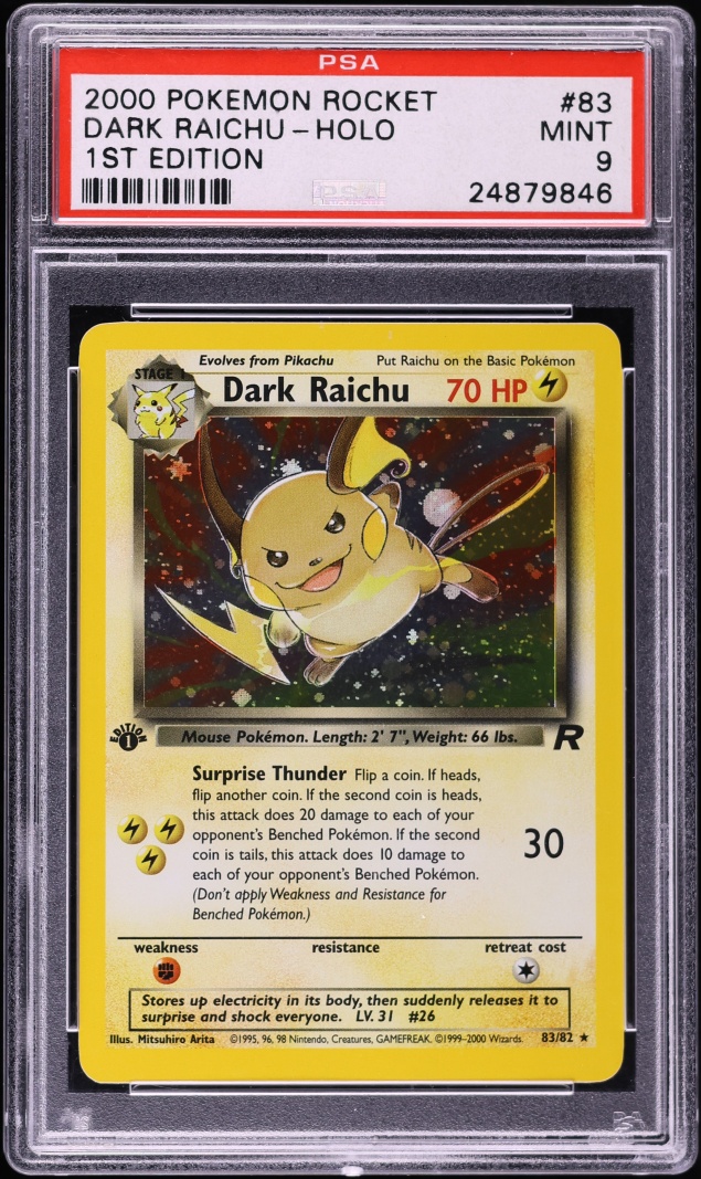 2000 Pokemon Team Rocket 1st Edition Holo Dark Raichu #83 PSA 9 MINT