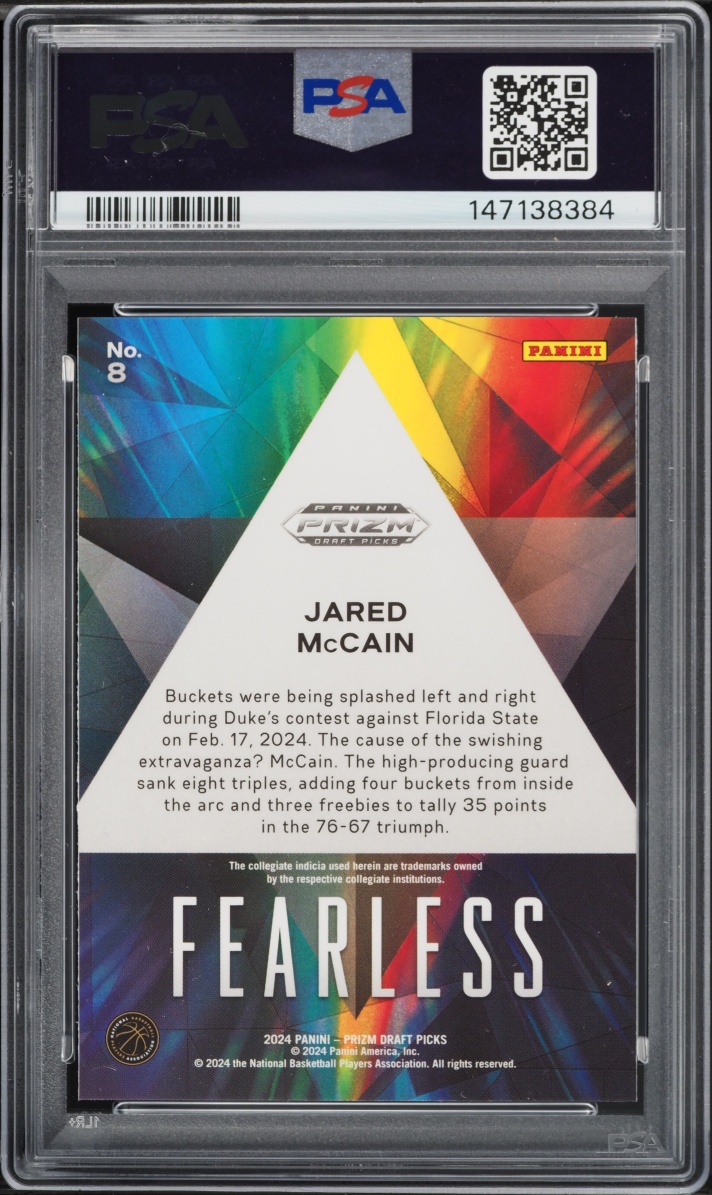 2024 Panini Prizm Draft Picks Fearless Jared McCain ROOKIE #8 PSA 10 GEM MINT