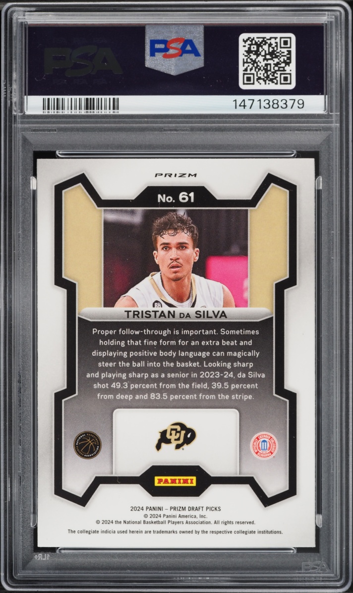 2024 Panini Prizm Draft Picks Red Ice Tristan Da Silva ROOKIE #61 PSA 10 GEM MINT