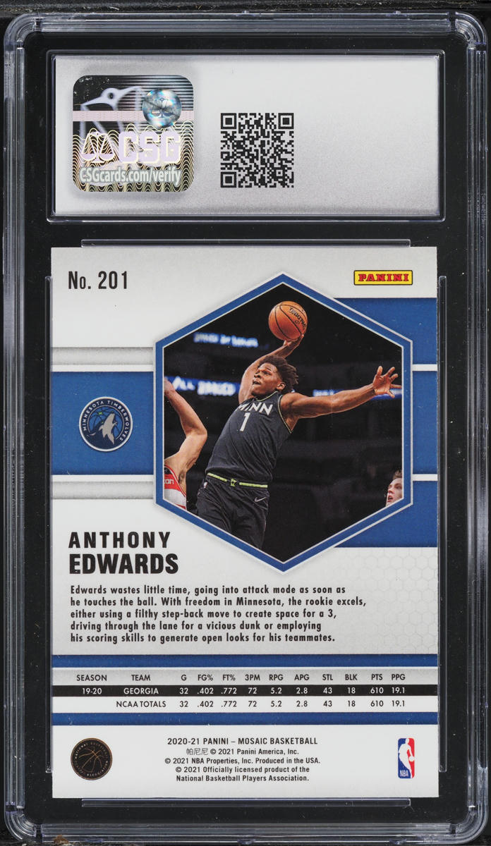 2020 Panini Mosaic Anthony Edwards ROOKIE #201 CGC 9 MINT