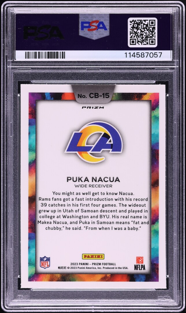 2023 Panini Prizm Color Blast Puka Nacua ROOKIE #CB-15 PSA 10 GEM MINT