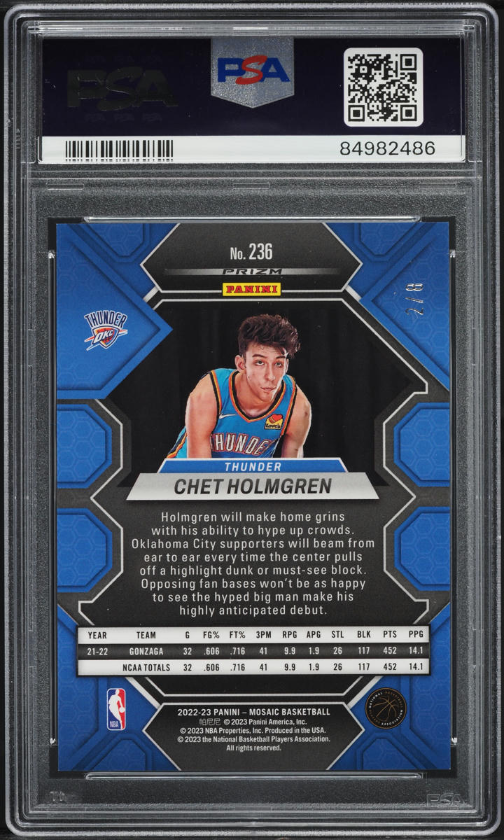 2022 Panini Mosaic Black Gold Choice Chet Holmgren ROOKIE /8 #236 PSA 9 MINT