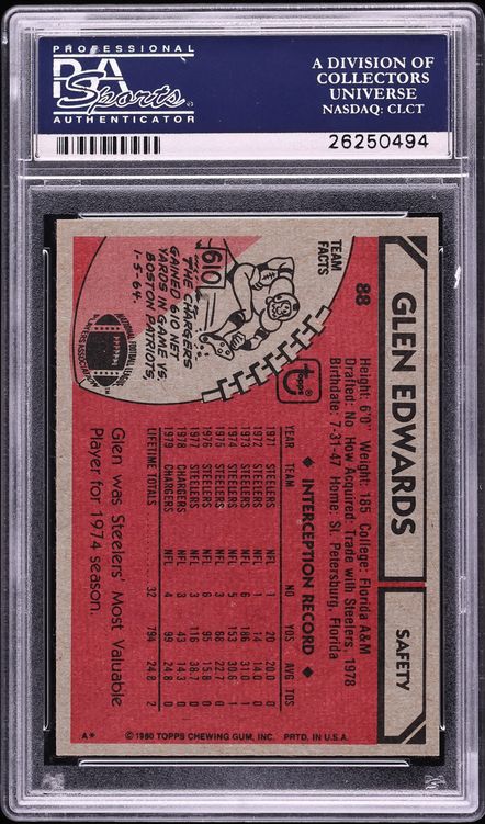 1980 Topps Football Glen Edwards #88 PSA 10 GEM MINT