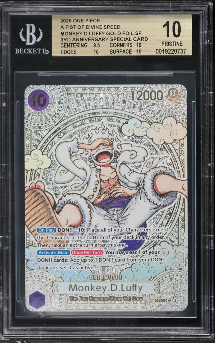 2025 One Piece A Fist Of Divine Speed Gold Foil SP Monkey D. Luffy #OP05-119 BGS 10 PRISTINE