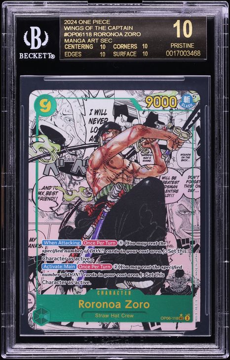 2024 One Piece Wings Of Captain Manga Art Roronoa Zoro #OP06-118 BGS 10 PRISTINE, BLACK LABEL