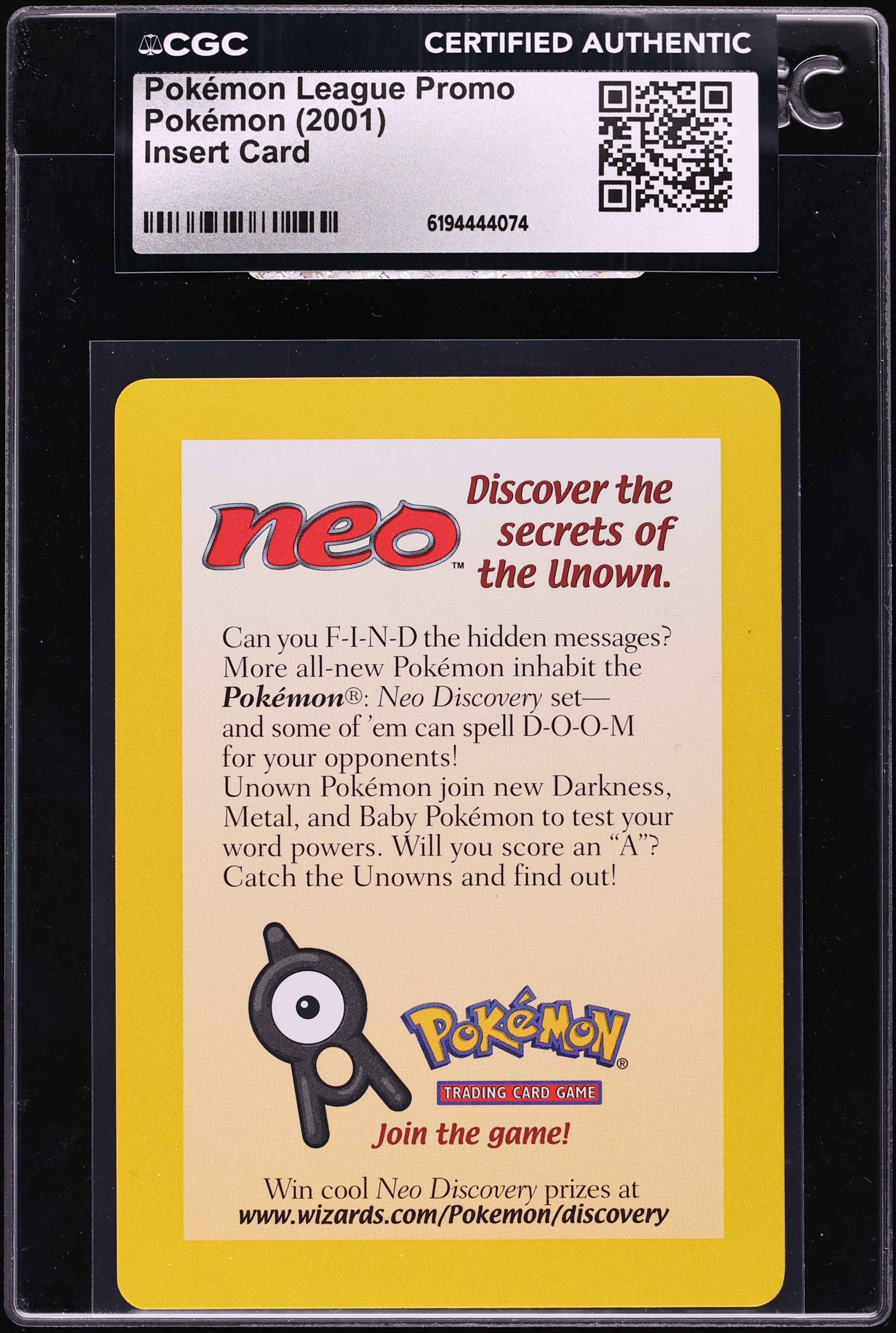2001 Pokemon League Promo Insert Card CGC AUTH