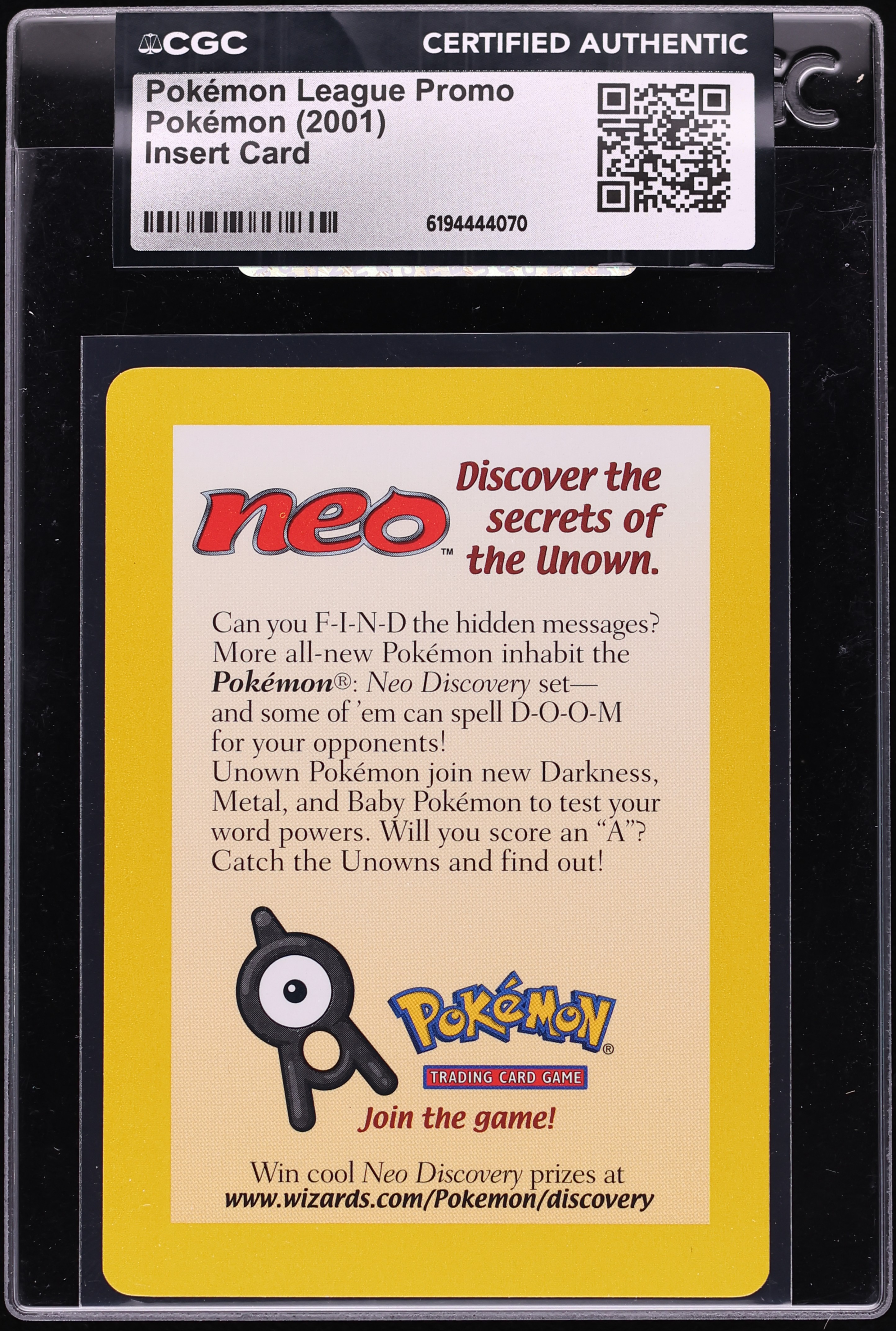 2001 Pokemon League Promo Insert Card CGC AUTH