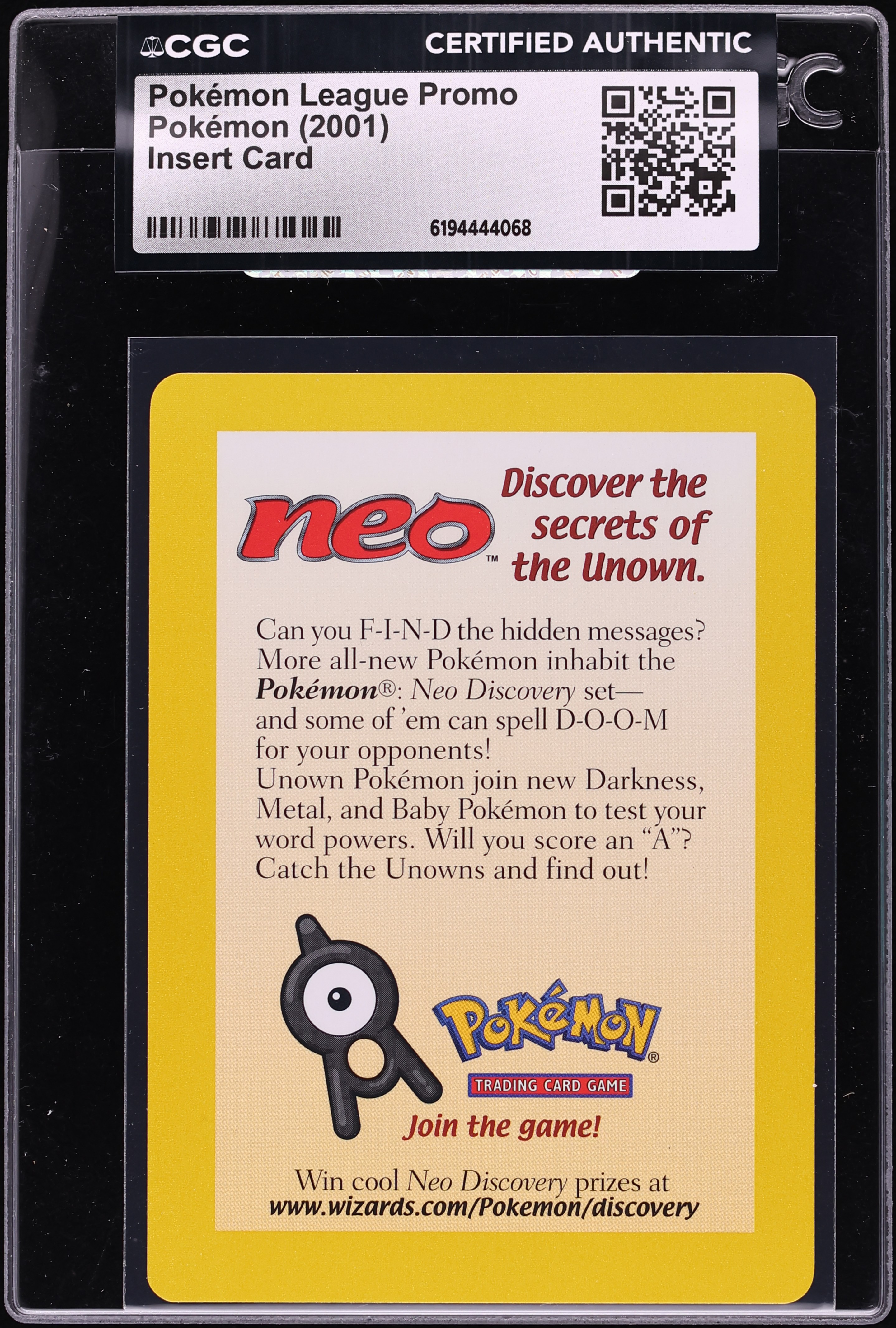 2001 Pokemon League Promo Insert Card CGC AUTH