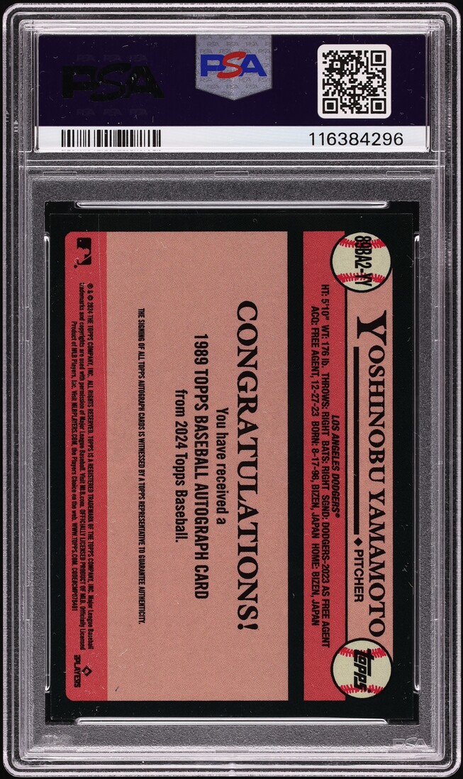 2024 Topps '89 Yoshinobu Yamamoto ROOKIE AUTO #89BA2-YY PSA 10 GEM MINT