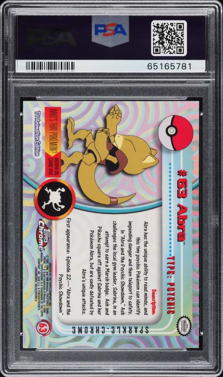 2000 Topps Chrome Pokemon Series 1 Sparkle Abra #63 PSA 10 GEM MINT
