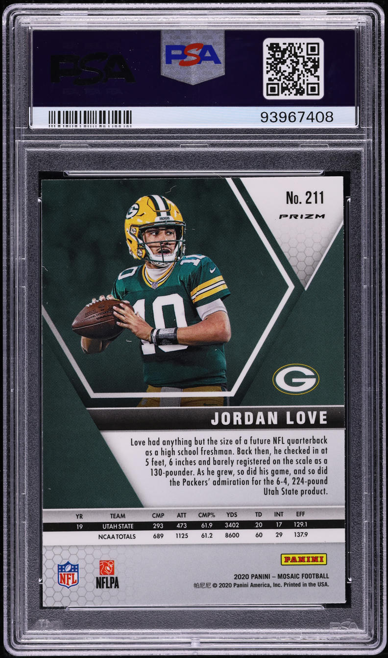 2020 Panini Mosaic Reactive Green Jordan Love ROOKIE #211 PSA 10 GEM MINT